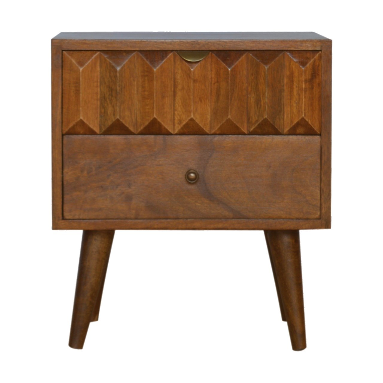 Chestnut Prism nightstand — main view, handcrafted solid mango wood