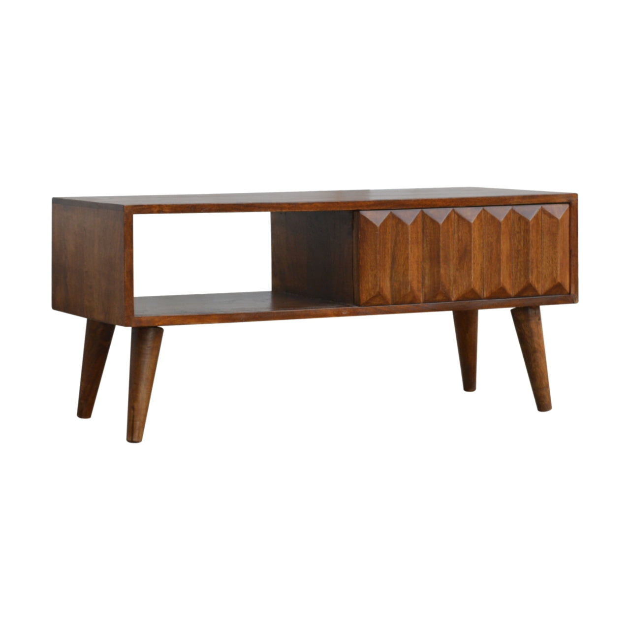 Chestnut Prism Sliding Media Unit | Solid Mango Wood