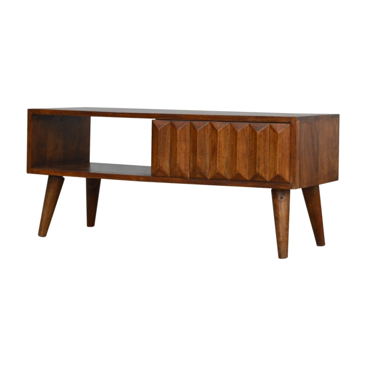 Chestnut Prism Sliding Media Unit — side angle