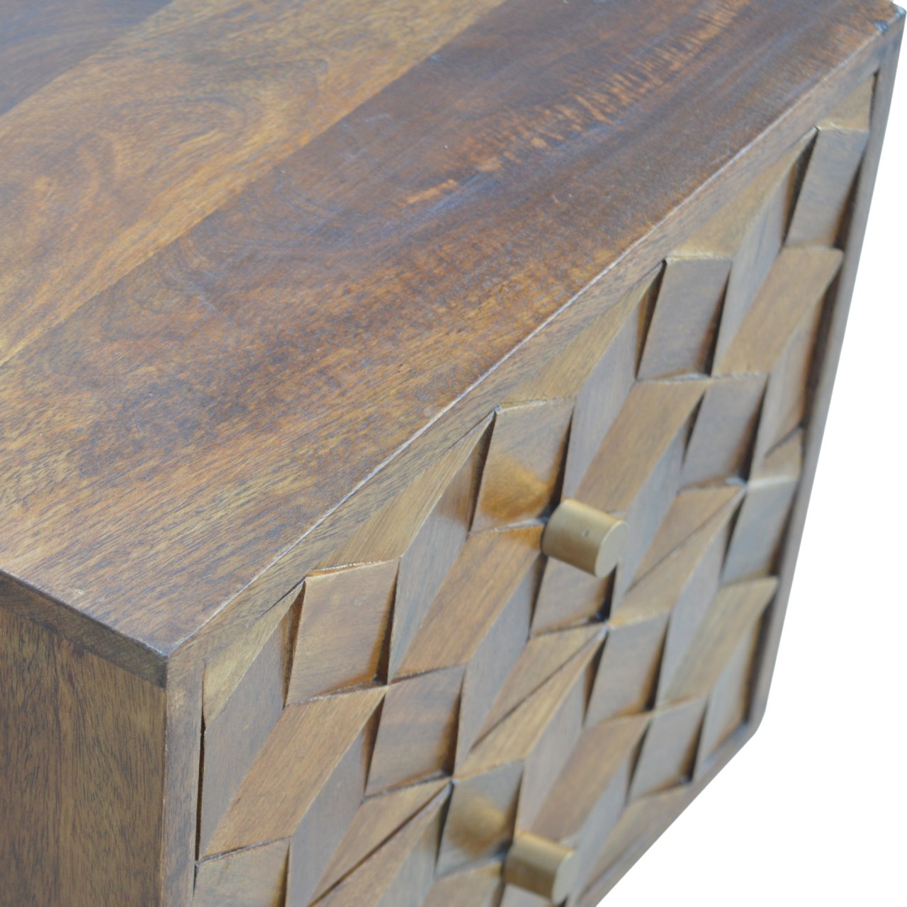 Chestnut Cube Carved nightstand | Solid Mango Wood