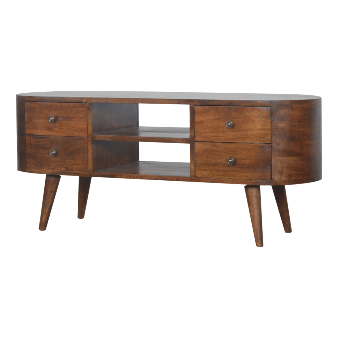Chestnut Rounded Entertainment Unit — front three-quarter view