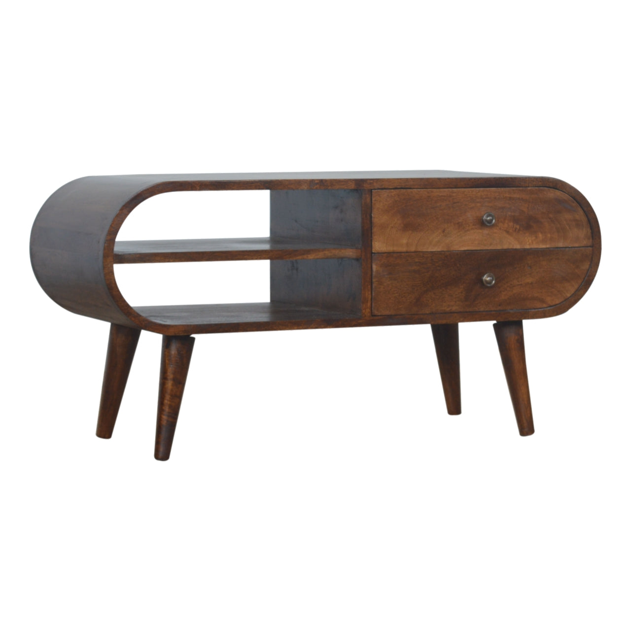 Chestnut Circular Media Unit — side angle
